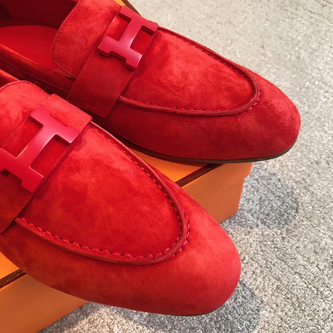 Paris Loafer Red Suede Calfskin With Signature Buckle 509350