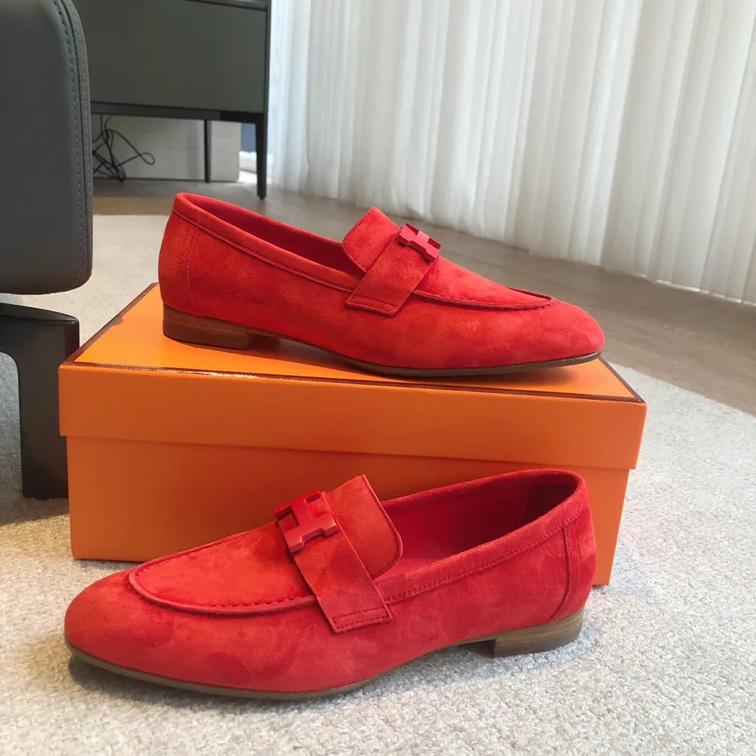 Paris Loafer Red Suede Calfskin With Signature Buckle 509350