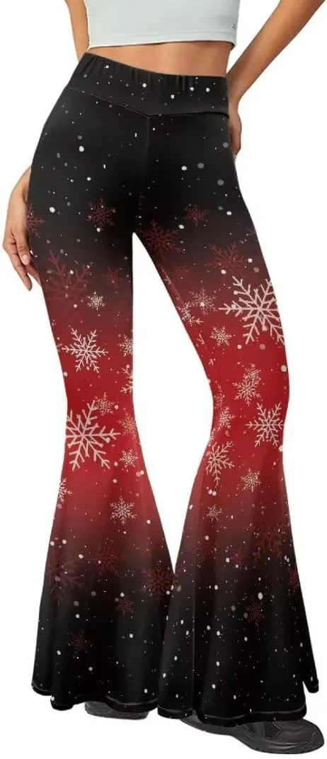 Pinupub Women's Print Flare Yoga Pants Cute Graphic High Waist Casual Bootcut Leggings