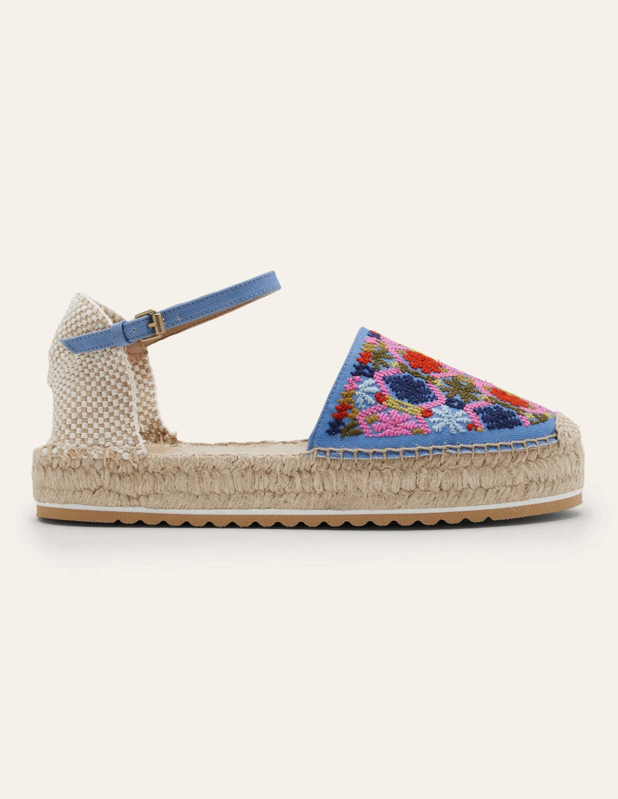 Plateau-Espadrilles-Faux-Uni, Stickerei