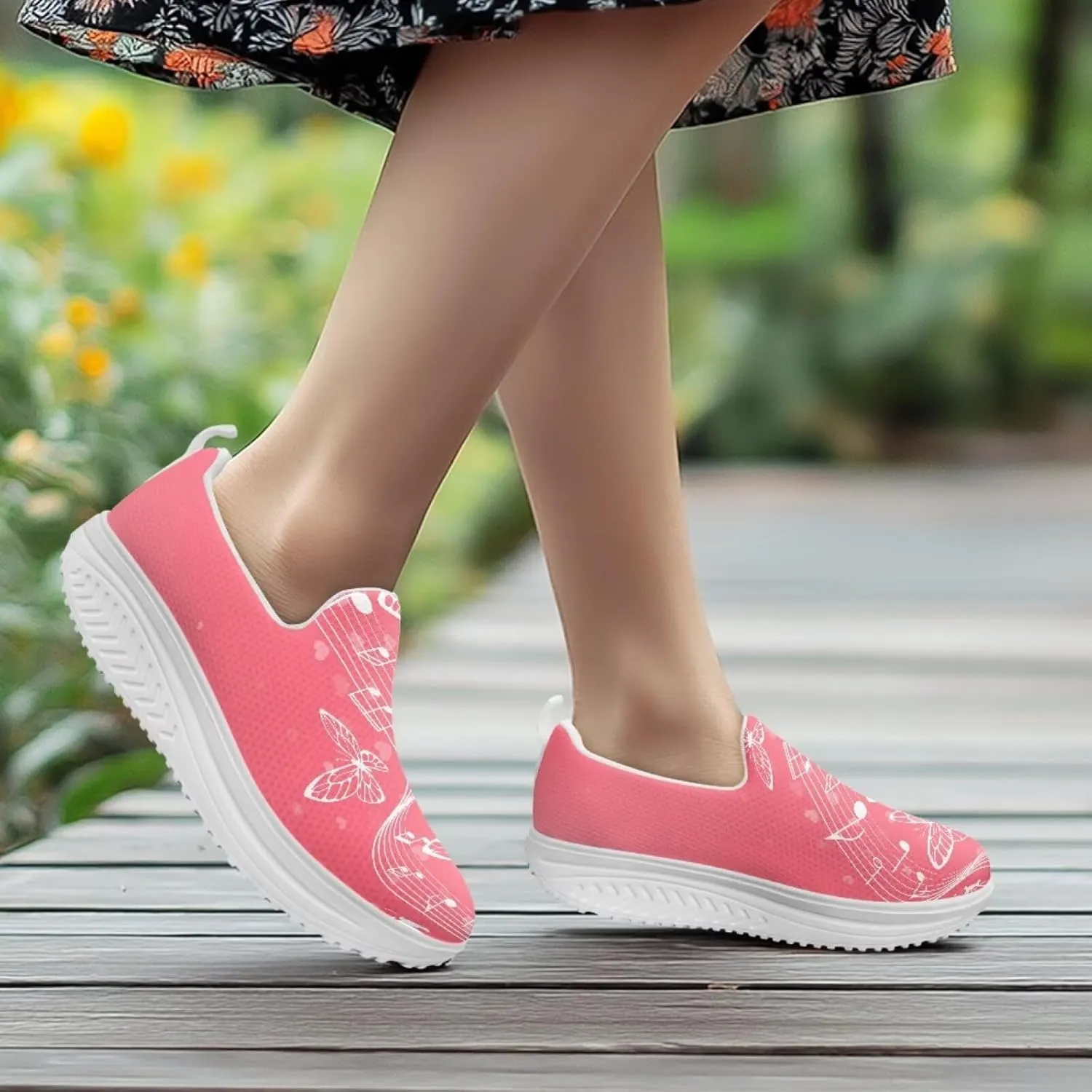 Platform Loafers for Women Music Note Lightweight Mesh Shoes Non Slip Fashion Walking Sneakers