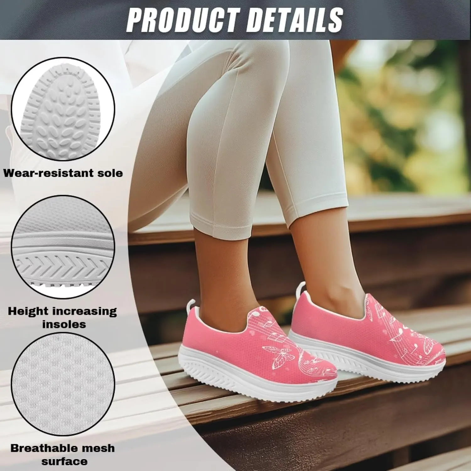 Platform Loafers for Women Music Note Lightweight Mesh Shoes Non Slip Fashion Walking Sneakers