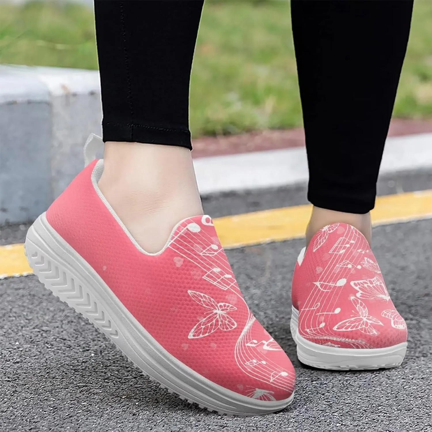 Platform Loafers for Women Music Note Lightweight Mesh Shoes Non Slip Fashion Walking Sneakers