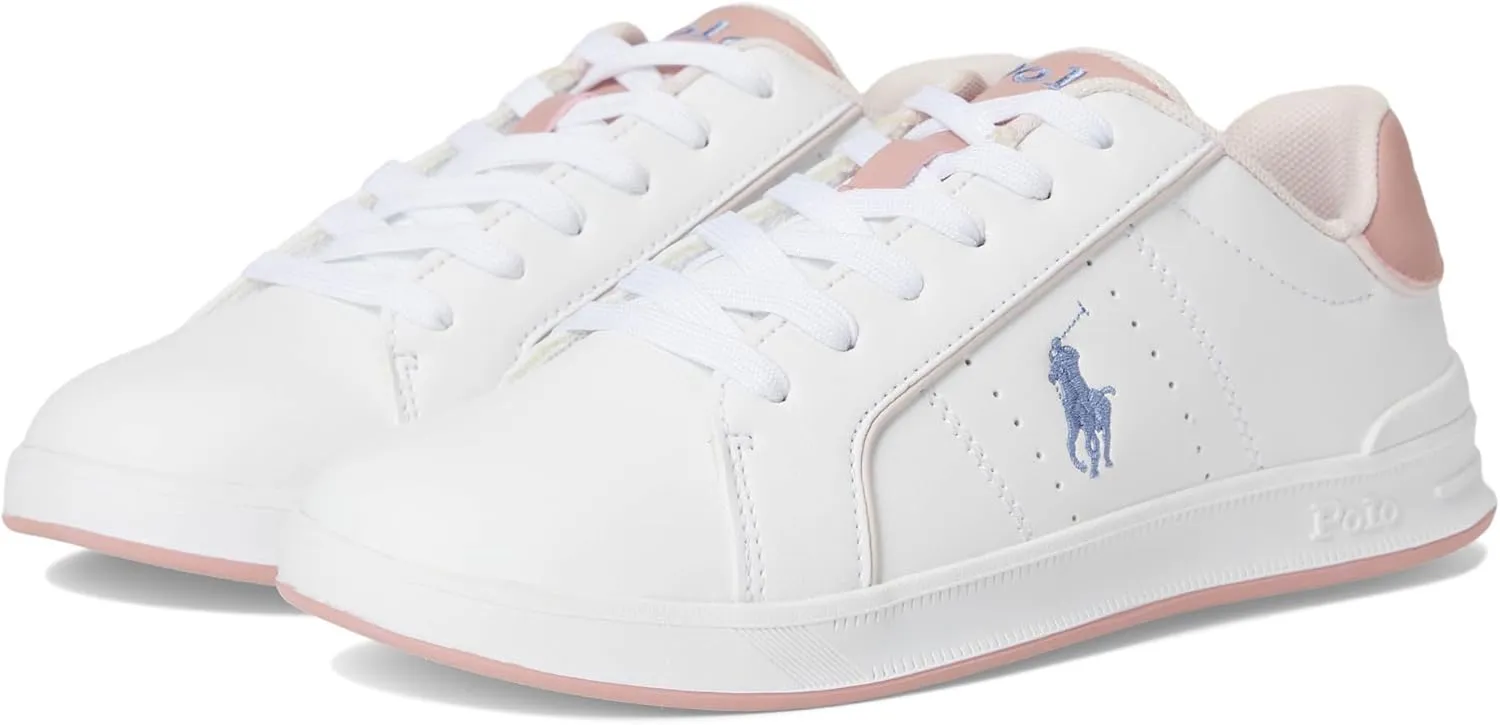 POLO RALPH LAUREN Unisex, Heritage Court III (Big Kid), White/Pink, 3.5 Medium
