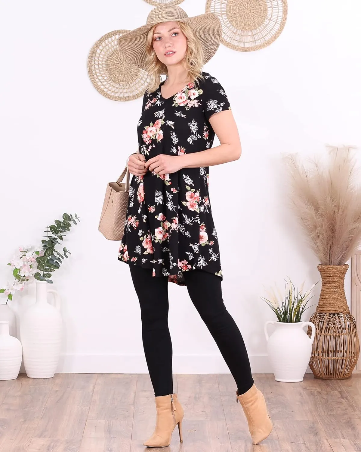 Popana Short Sleeve Tunic Tops to Wear with Leggings Made in USA Short Sleeve Shirts for Women - Loose Fit Womens Summer Tops