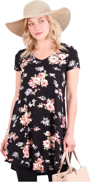 Popana Short Sleeve Tunic Tops to Wear with Leggings Made in USA Short Sleeve Shirts for Women - Loose Fit Womens Summer Tops
