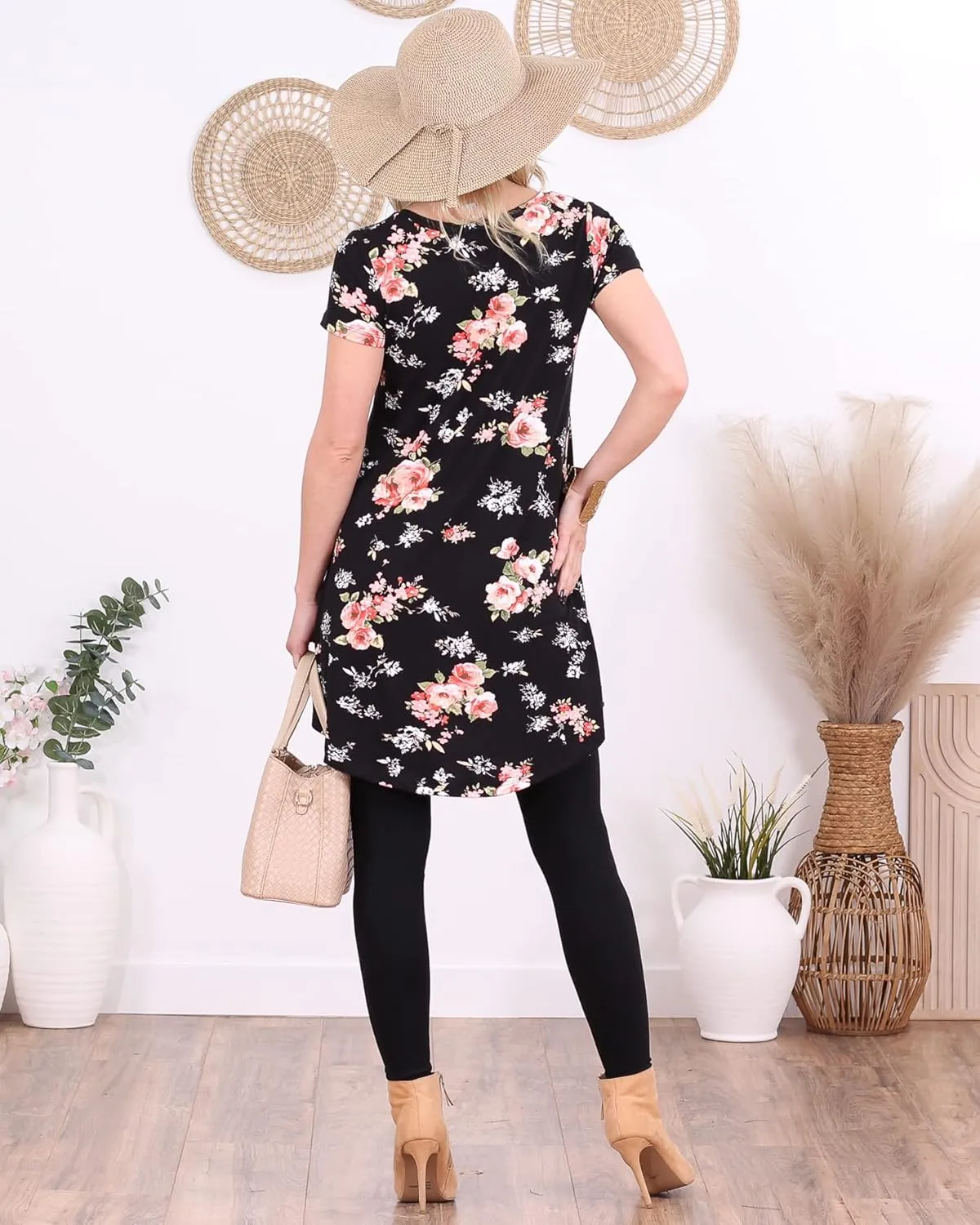Popana Short Sleeve Tunic Tops to Wear with Leggings Made in USA Short Sleeve Shirts for Women - Loose Fit Womens Summer Tops