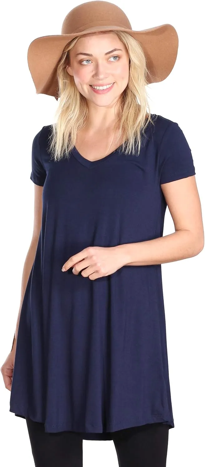 Popana Short Sleeve Tunic Tops to Wear with Leggings Made in USA Short Sleeve Shirts for Women - Loose Fit Womens Summer Tops