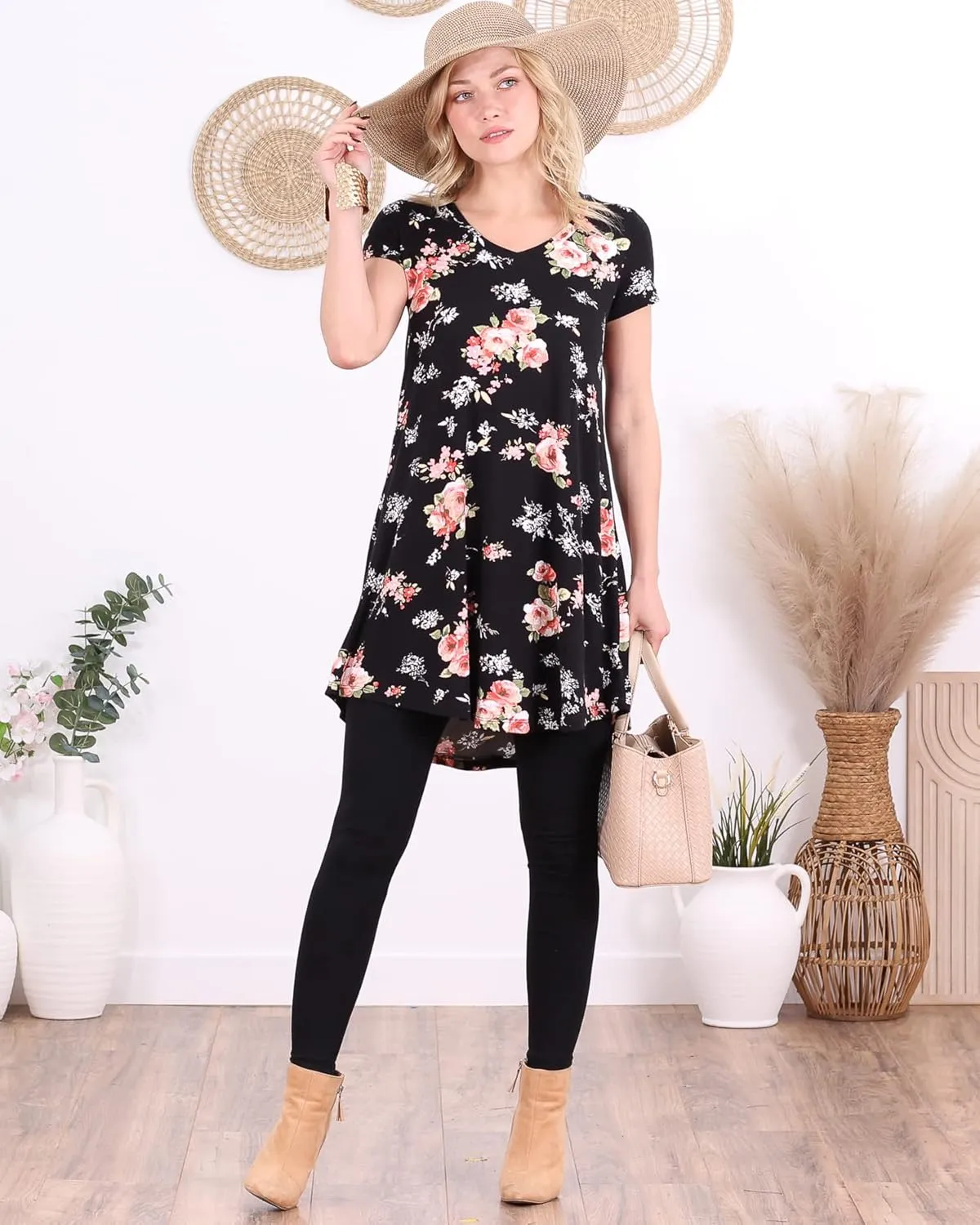 Popana Short Sleeve Tunic Tops to Wear with Leggings Made in USA Short Sleeve Shirts for Women - Loose Fit Womens Summer Tops