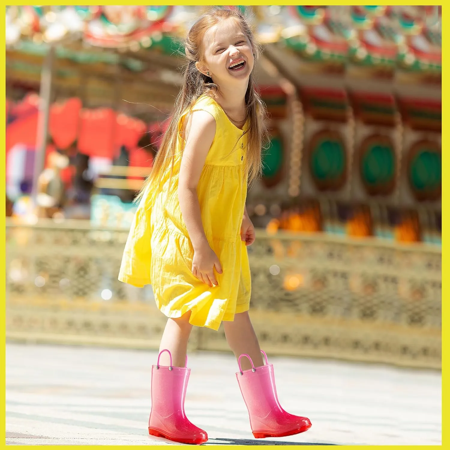 Puddle Play Kids' PVC Glitter Rain Boots with Easy-On Handles – Sparkly, Lightweight, for Girls & Boys – Toddler & Little Kid Sizes