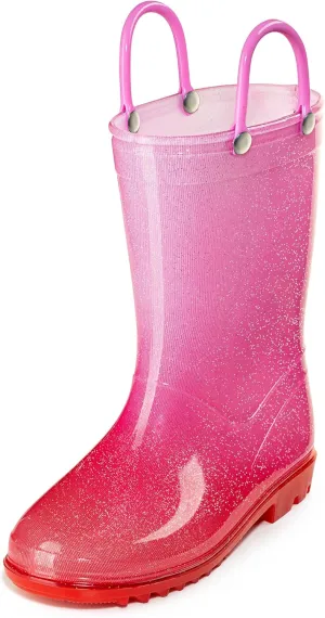 Puddle Play Kids' PVC Glitter Rain Boots with Easy-On Handles – Sparkly, Lightweight, for Girls & Boys – Toddler & Little Kid Sizes