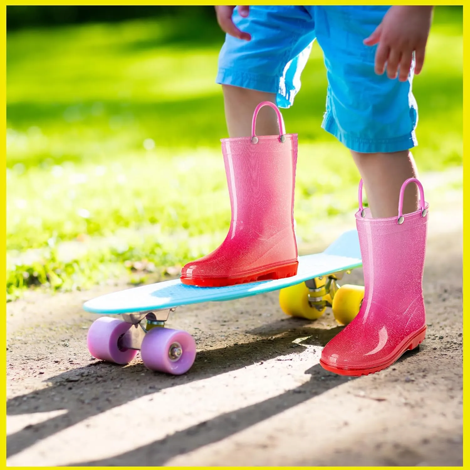 Puddle Play Kids' PVC Glitter Rain Boots with Easy-On Handles – Sparkly, Lightweight, for Girls & Boys – Toddler & Little Kid Sizes