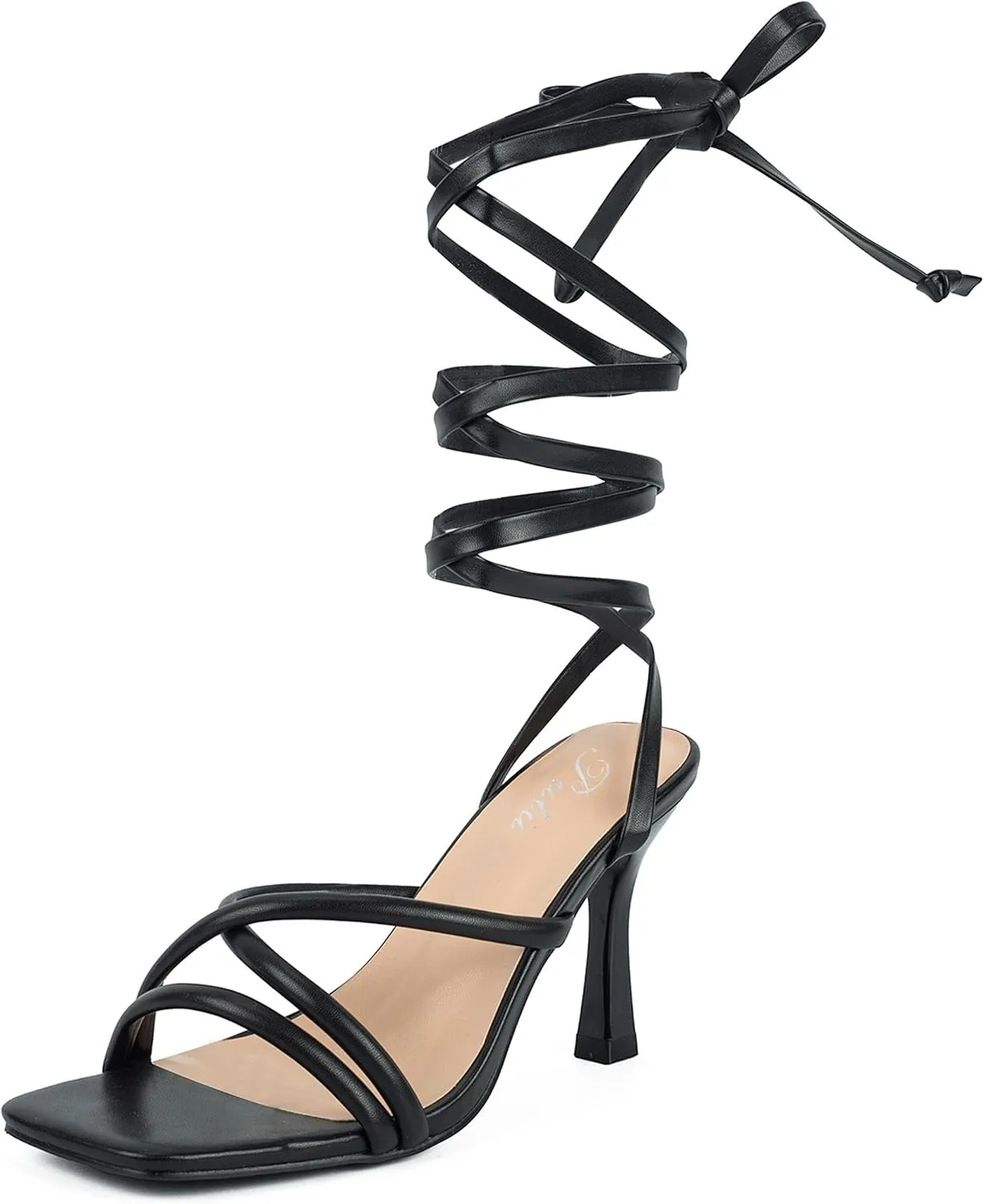 Putu Strappy Heels for Women Tie up Stiletto Heels Square Open Toe Sandals for Wedding,Party,Prom