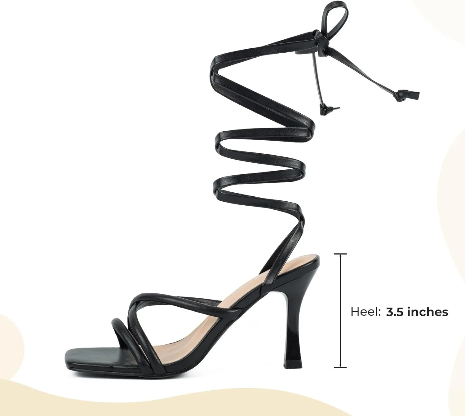 Putu Strappy Heels for Women Tie up Stiletto Heels Square Open Toe Sandals for Wedding,Party,Prom