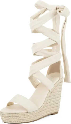 Putu Vacation Wedge Sandals for Women,Espadrilles Platform Beach Sandals,Sexy Tie up Strappy Sandals