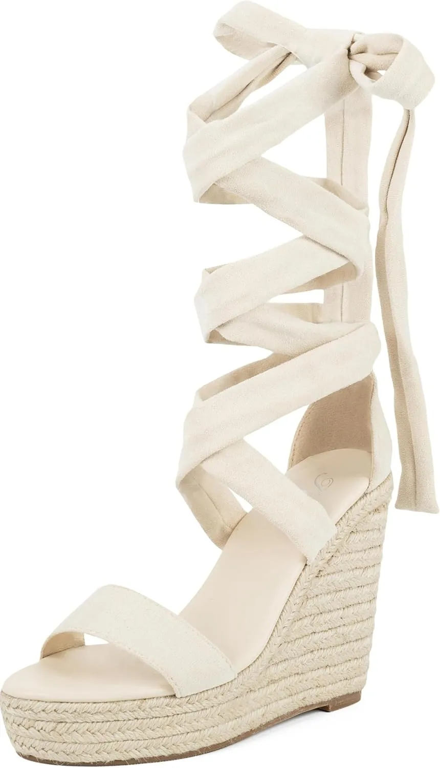 Putu Vacation Wedge Sandals for Women,Espadrilles Platform Beach Sandals,Sexy Tie up Strappy Sandals