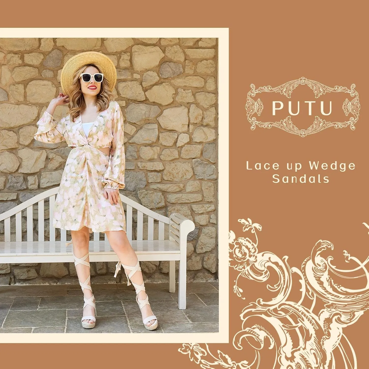 Putu Vacation Wedge Sandals for Women,Espadrilles Platform Beach Sandals,Sexy Tie up Strappy Sandals