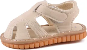 QIETION Toddler Boys & Girls Squeaky Sandals Closed-Toe Anti-Slip Rubber Sole First Walkers Shoes