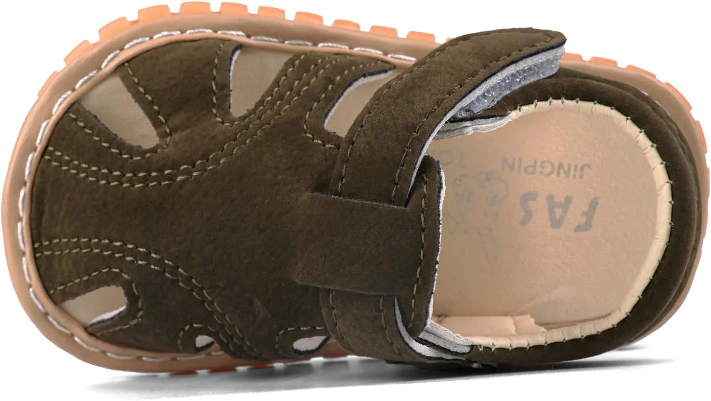 QIETION Toddler Boys & Girls Squeaky Sandals Closed-Toe Anti-Slip Rubber Sole First Walkers Shoes