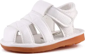 QIETION Toddler Boys & Girls Squeaky Sandals Closed-Toe Anti-Slip Rubber Sole First Walkers Shoes