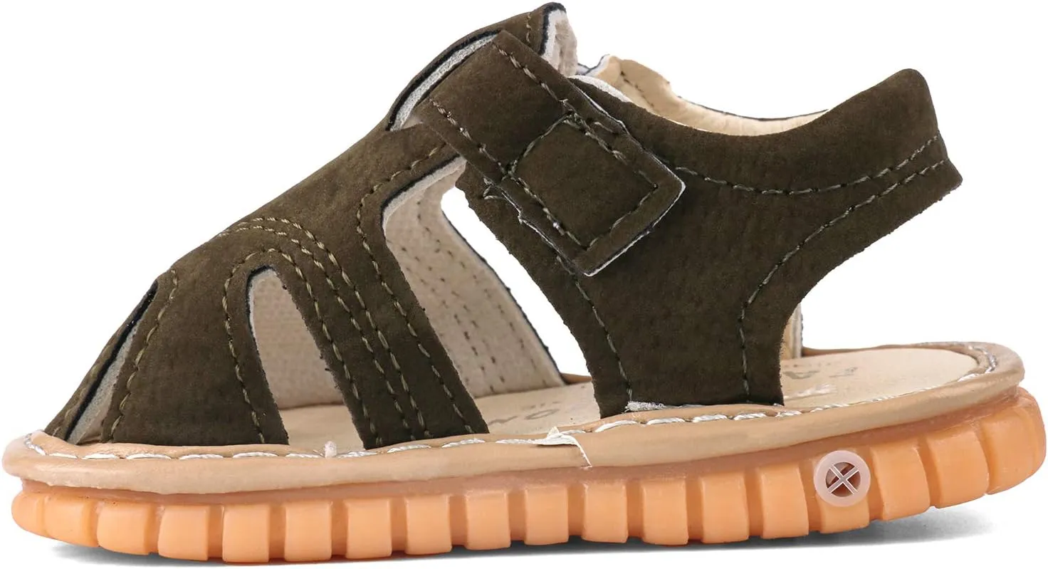QIETION Toddler Boys & Girls Squeaky Sandals Closed-Toe Anti-Slip Rubber Sole First Walkers Shoes