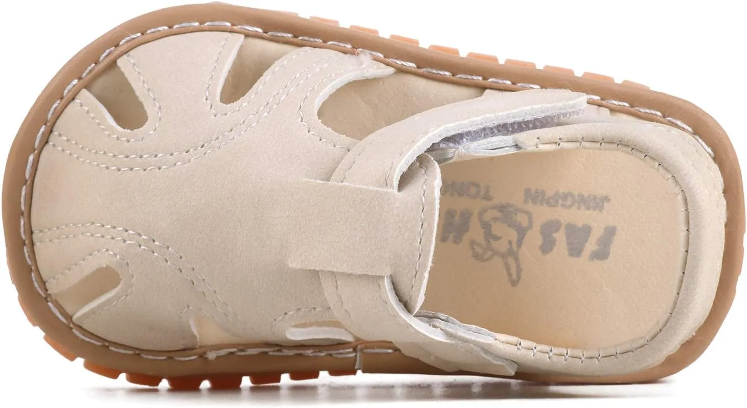 QIETION Toddler Boys & Girls Squeaky Sandals Closed-Toe Anti-Slip Rubber Sole First Walkers Shoes