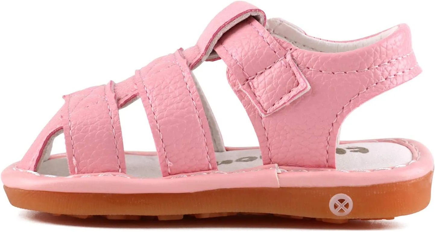QIETION Toddler Boys & Girls Squeaky Sandals Closed-Toe Anti-Slip Rubber Sole First Walkers Shoes