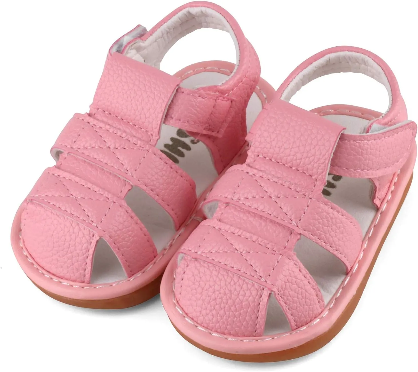 QIETION Toddler Boys & Girls Squeaky Sandals Closed-Toe Anti-Slip Rubber Sole First Walkers Shoes