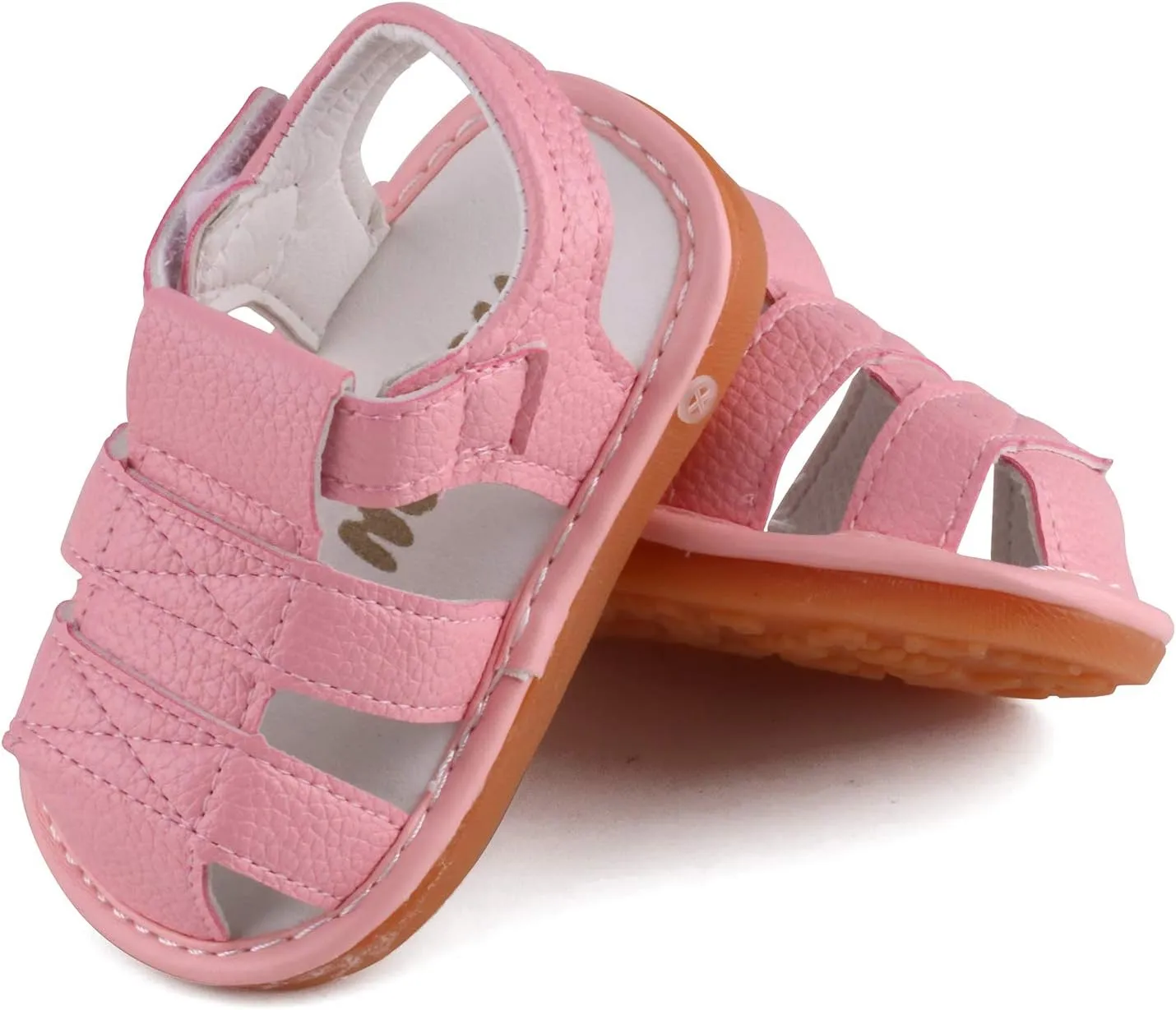 QIETION Toddler Boys & Girls Squeaky Sandals Closed-Toe Anti-Slip Rubber Sole First Walkers Shoes