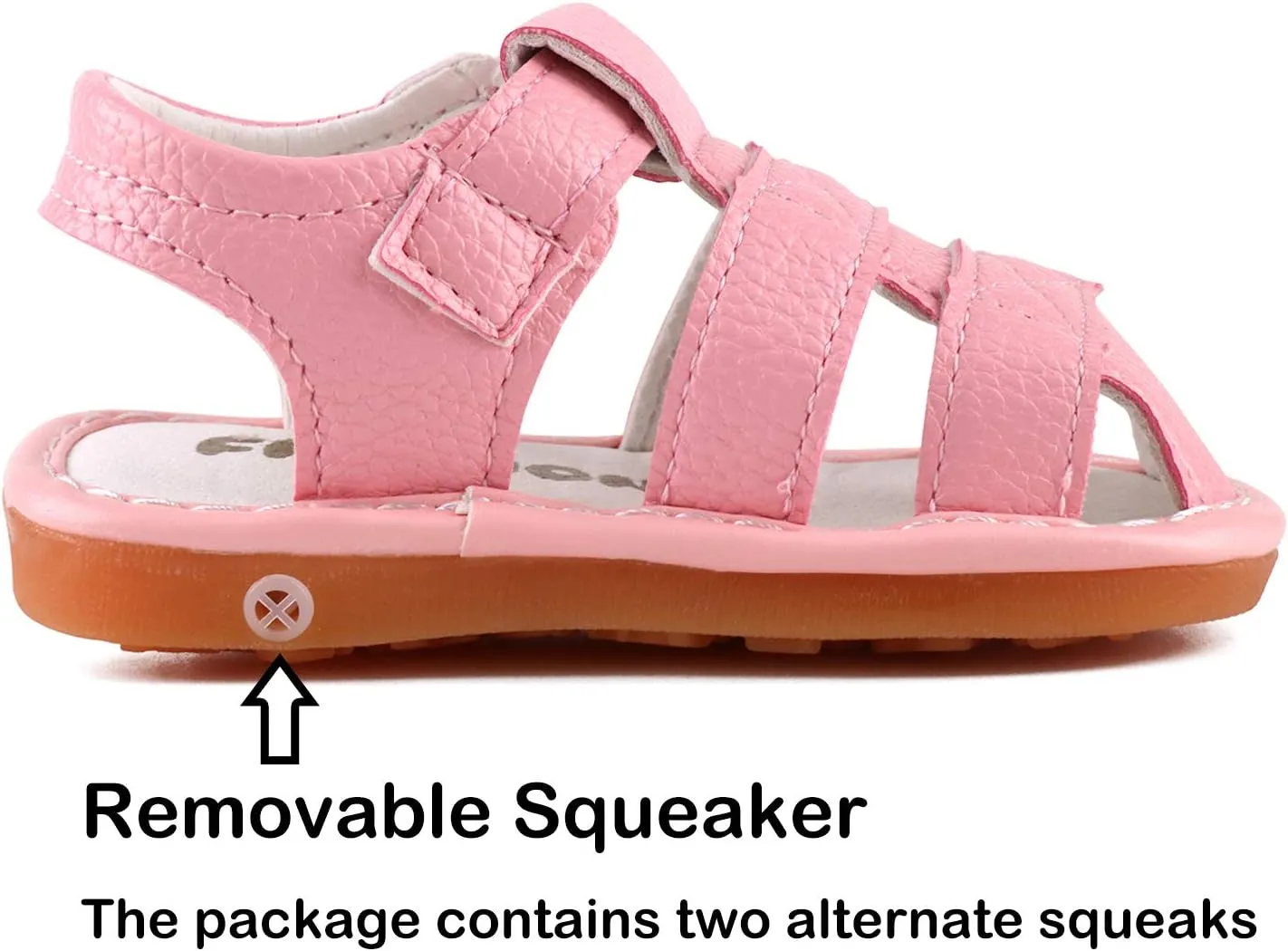QIETION Toddler Boys & Girls Squeaky Sandals Closed-Toe Anti-Slip Rubber Sole First Walkers Shoes