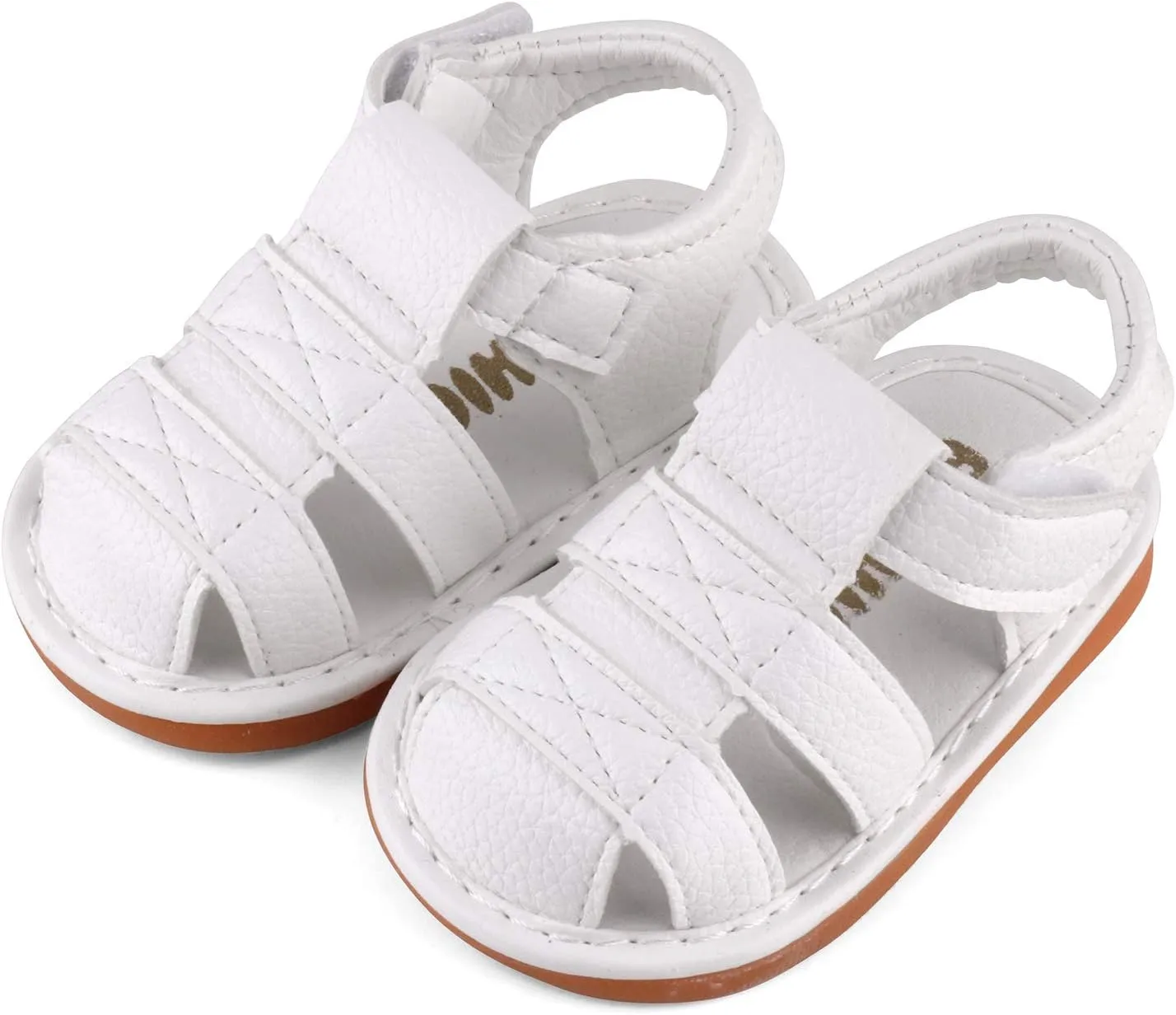 QIETION Toddler Boys & Girls Squeaky Sandals Closed-Toe Anti-Slip Rubber Sole First Walkers Shoes