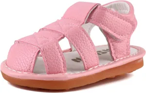 QIETION Toddler Boys & Girls Squeaky Sandals Closed-Toe Anti-Slip Rubber Sole First Walkers Shoes