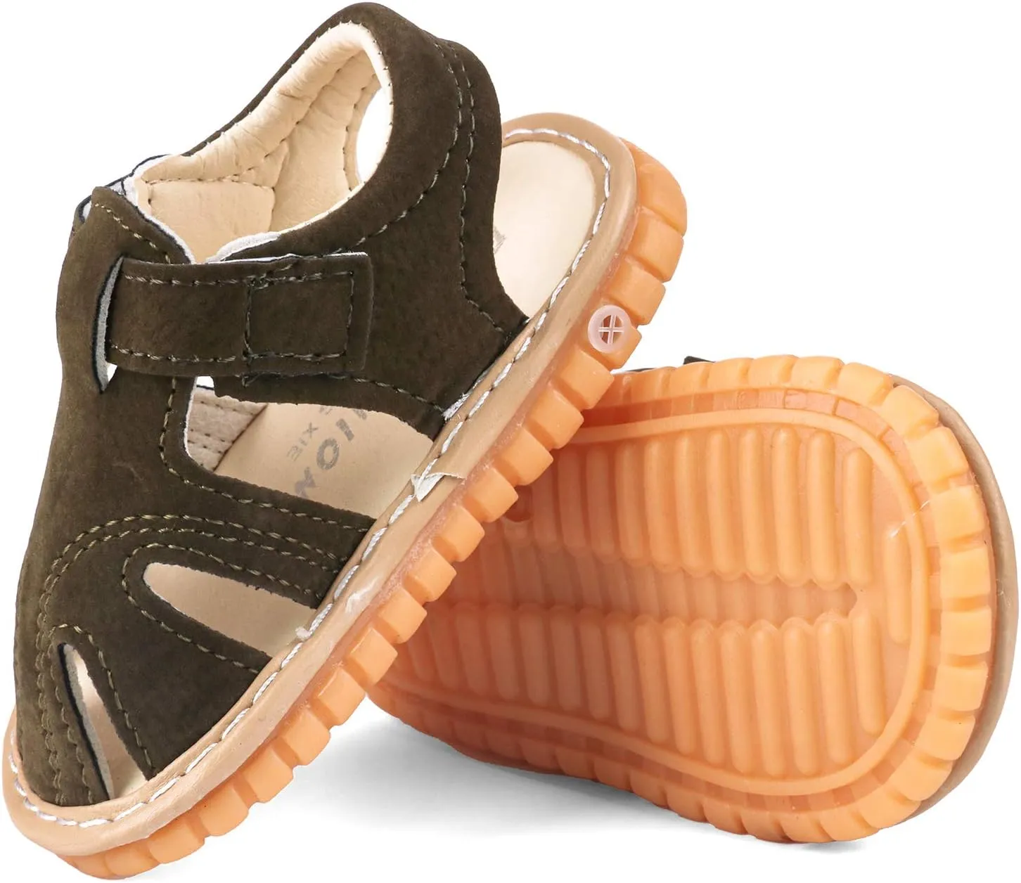 QIETION Toddler Boys & Girls Squeaky Sandals Closed-Toe Anti-Slip Rubber Sole First Walkers Shoes