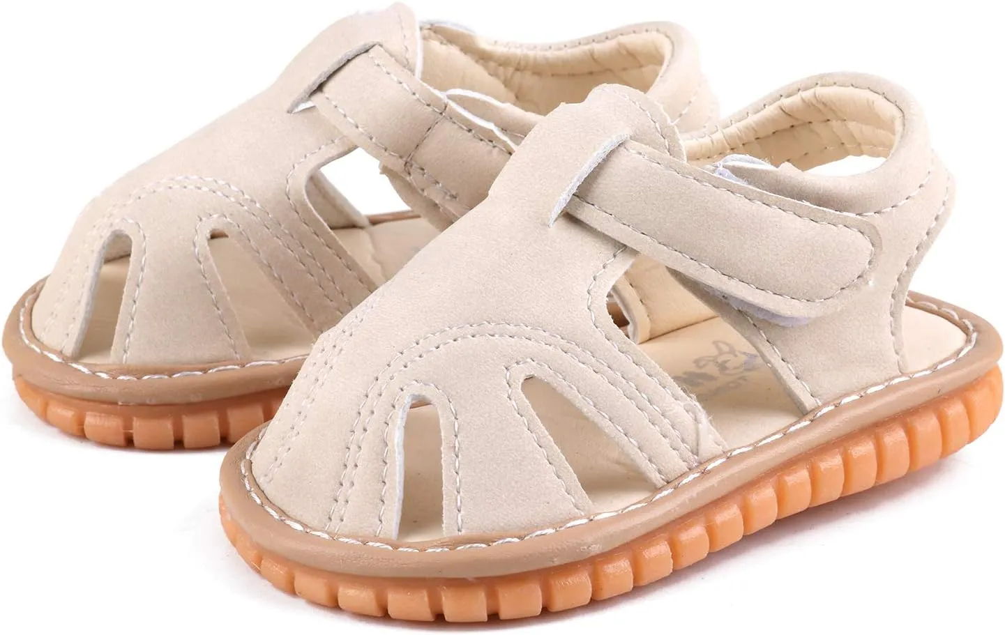 QIETION Toddler Boys & Girls Squeaky Sandals Closed-Toe Anti-Slip Rubber Sole First Walkers Shoes
