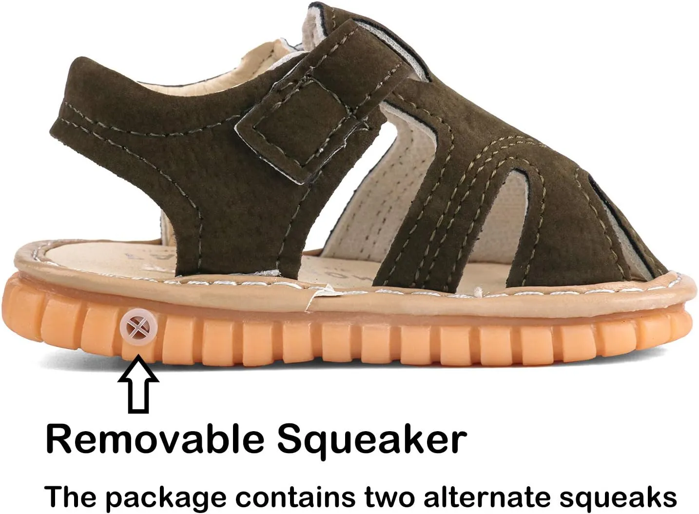 QIETION Toddler Boys & Girls Squeaky Sandals Closed-Toe Anti-Slip Rubber Sole First Walkers Shoes