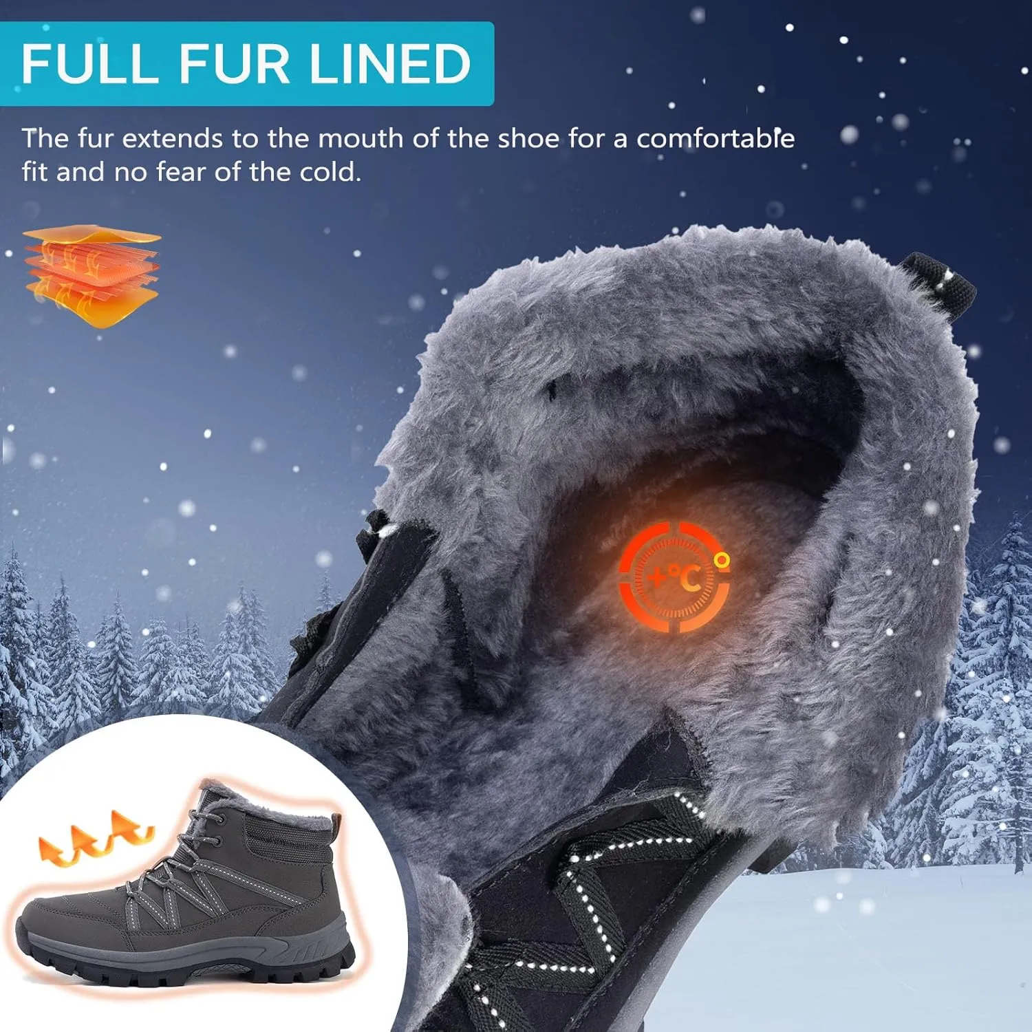 Qiucdzi Winter Boots for Men Snow Boots with Warm Fur Lined Anti-Slip Hiking Booties Comfort Walking Trekking Shoes for Outdoor