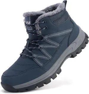 Qiucdzi Winter Boots for Men Snow Boots with Warm Fur Lined Anti-Slip Hiking Booties Comfort Walking Trekking Shoes for Outdoor