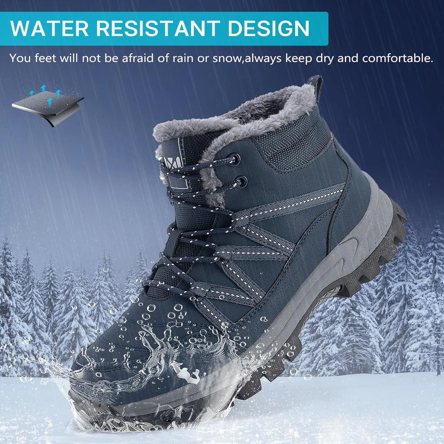 Qiucdzi Winter Boots for Men Snow Boots with Warm Fur Lined Anti-Slip Hiking Booties Comfort Walking Trekking Shoes for Outdoor