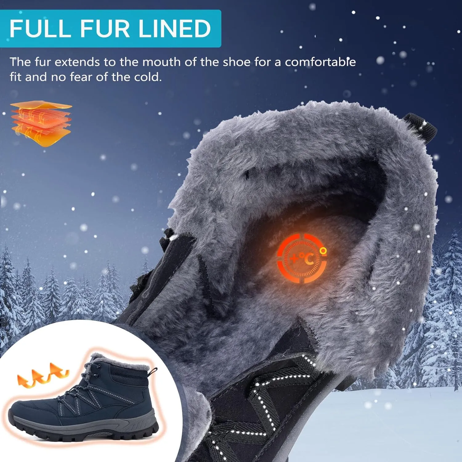 Qiucdzi Winter Boots for Men Snow Boots with Warm Fur Lined Anti-Slip Hiking Booties Comfort Walking Trekking Shoes for Outdoor