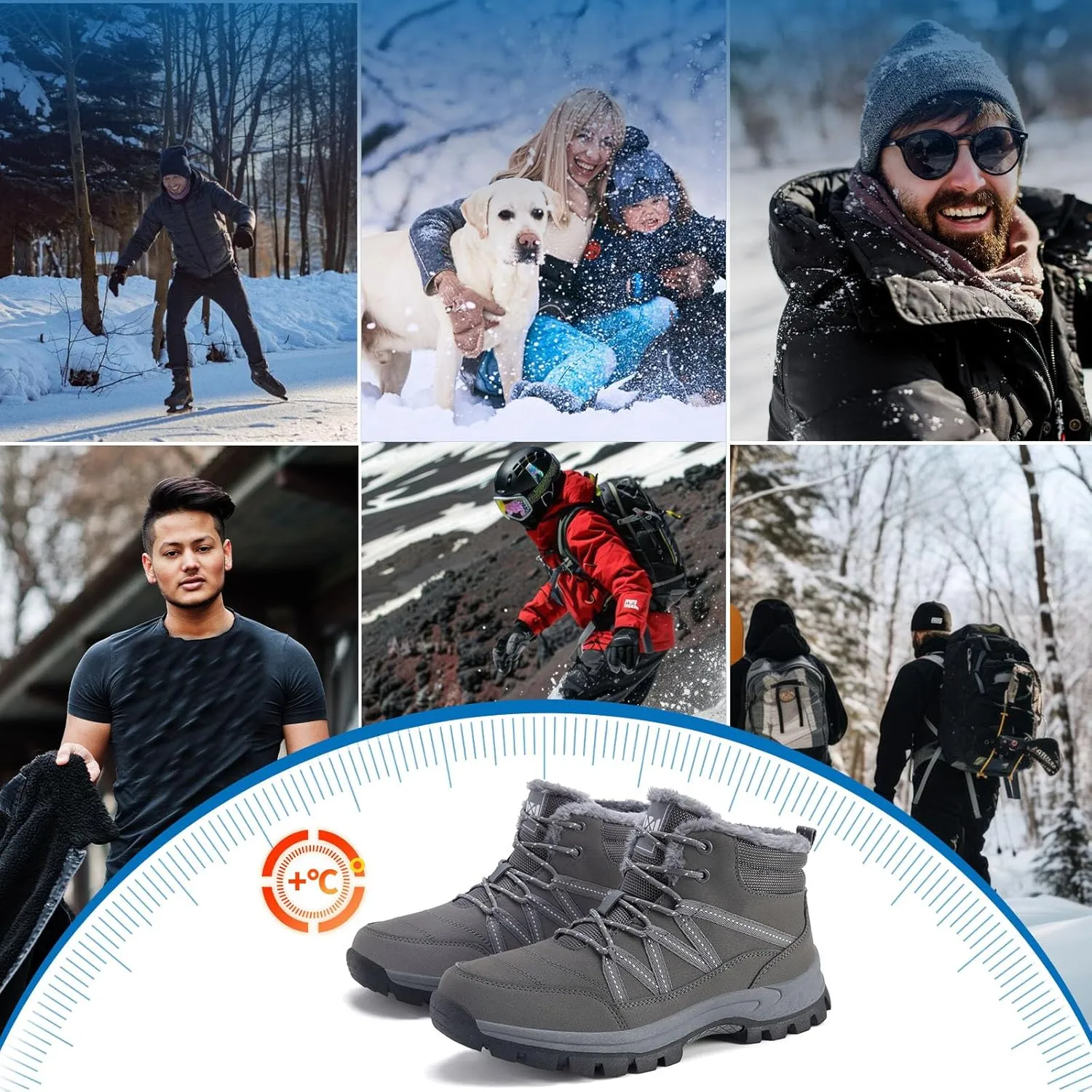 Qiucdzi Winter Boots for Men Snow Boots with Warm Fur Lined Anti-Slip Hiking Booties Comfort Walking Trekking Shoes for Outdoor
