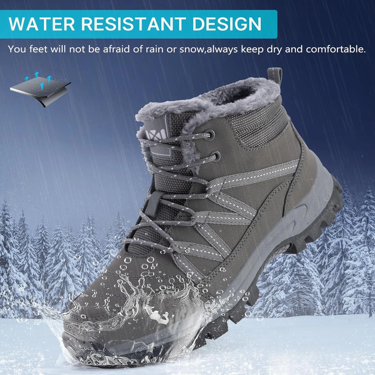 Qiucdzi Winter Boots for Men Snow Boots with Warm Fur Lined Anti-Slip Hiking Booties Comfort Walking Trekking Shoes for Outdoor