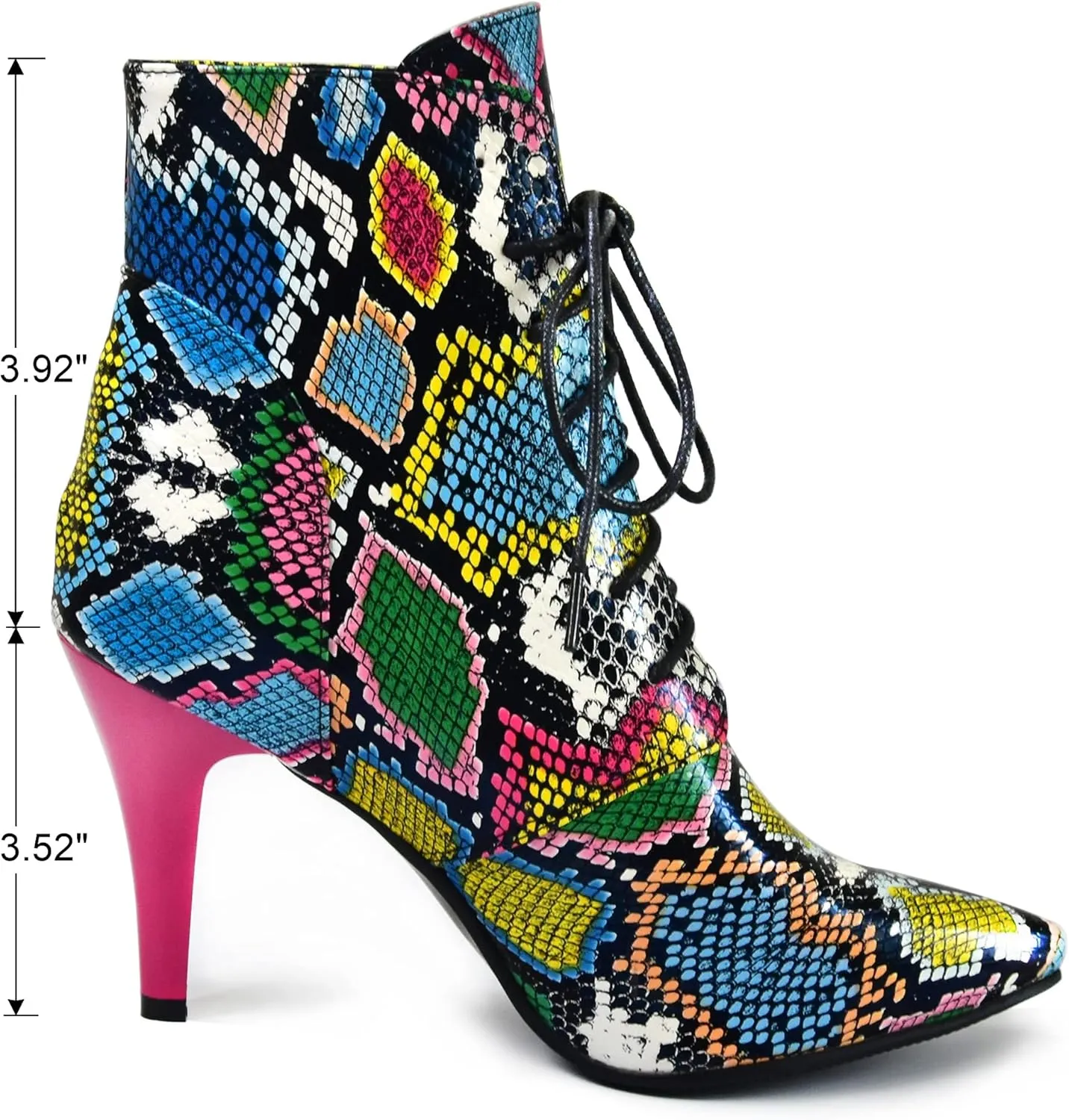 Quimeir Women's Sexy Stilettos Snakeskin Ankle Booties, Pointed Toe Lace Up High Heeled Boots