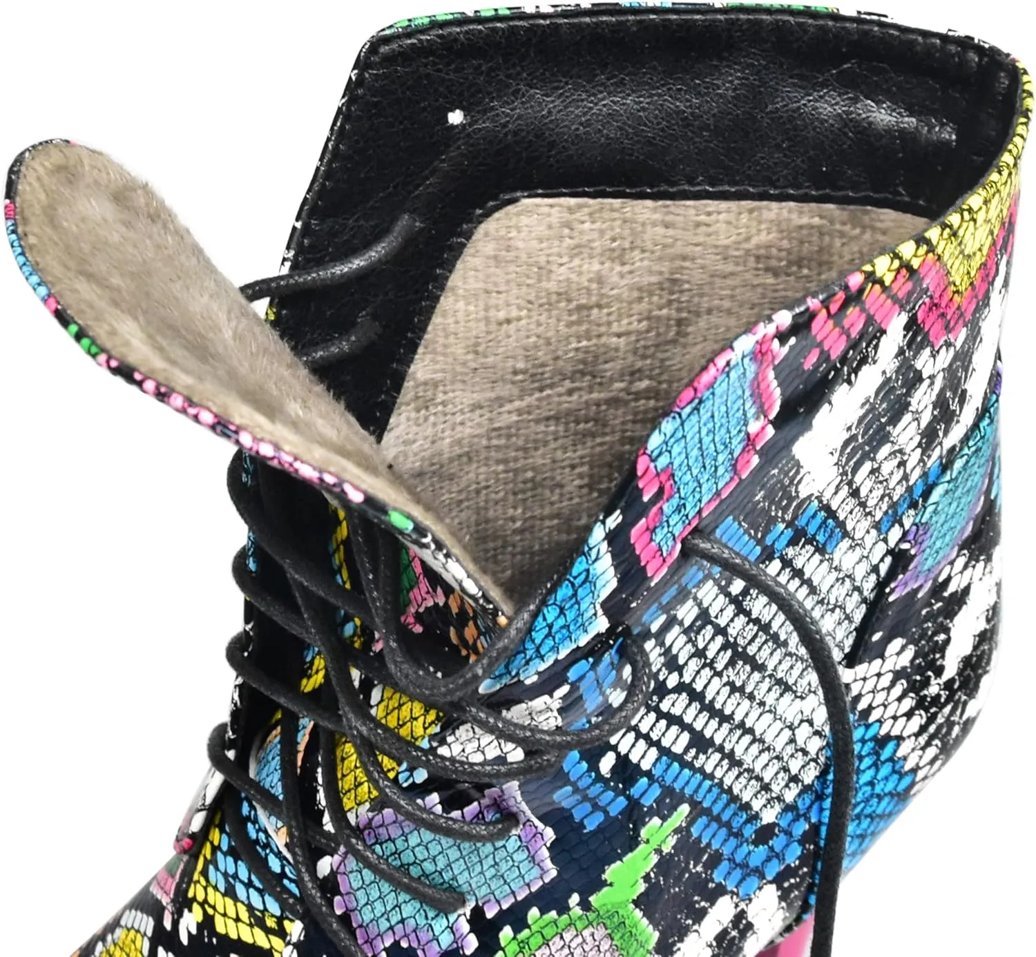 Quimeir Women's Sexy Stilettos Snakeskin Ankle Booties, Pointed Toe Lace Up High Heeled Boots