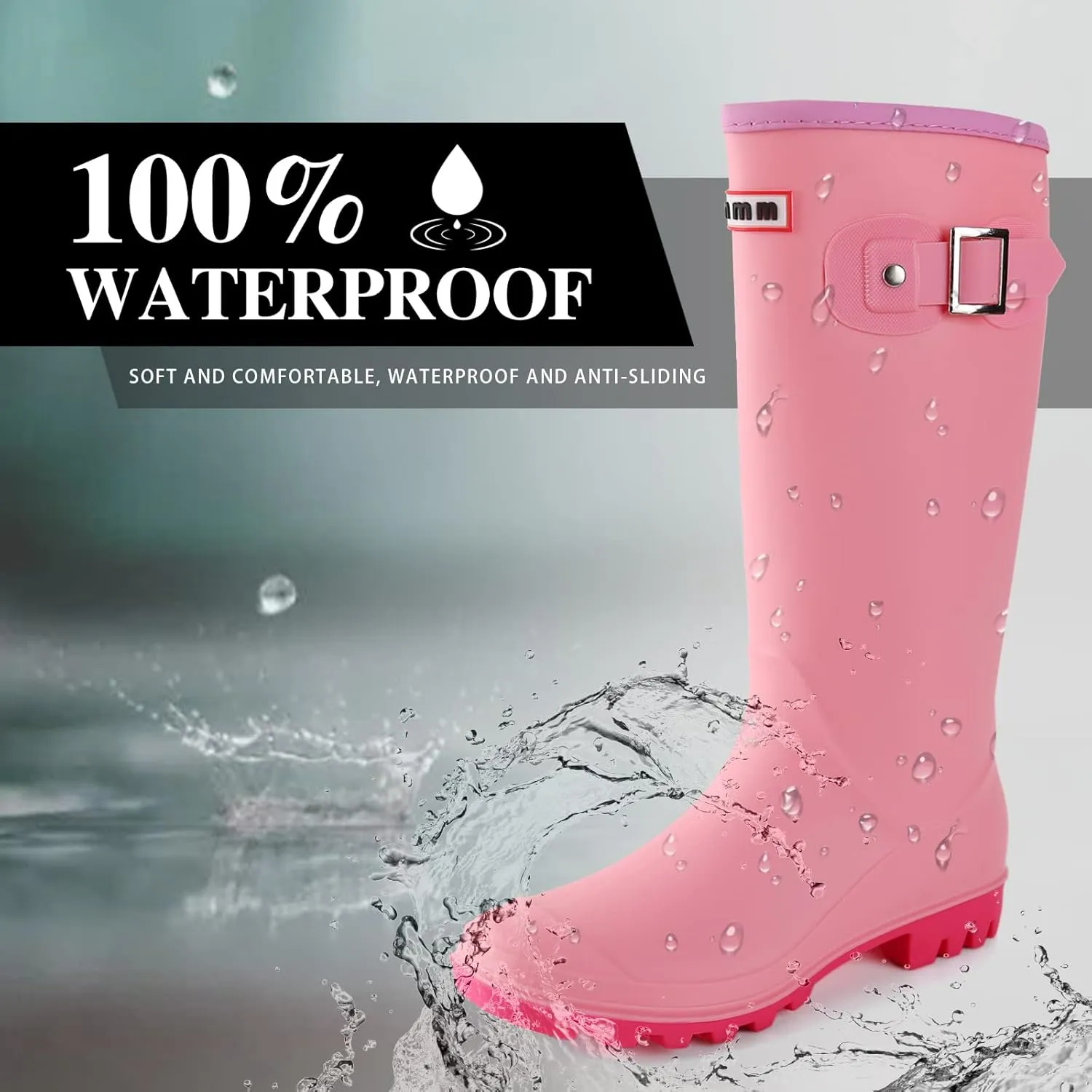 Rain Boots for Women, Waterproof Anti-Slip Knee High Rubber boots, Fashion Comfy Tall Water Boots Lightweightr Garden Booties for Outdoor