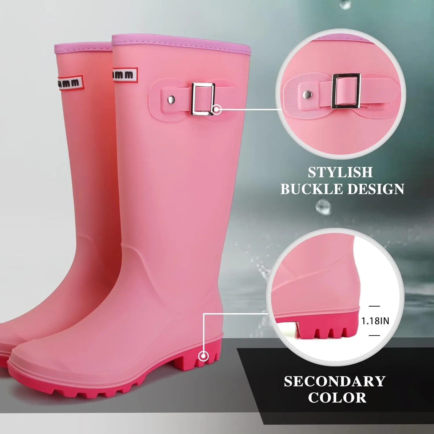 Rain Boots for Women, Waterproof Anti-Slip Knee High Rubber boots, Fashion Comfy Tall Water Boots Lightweightr Garden Booties for Outdoor