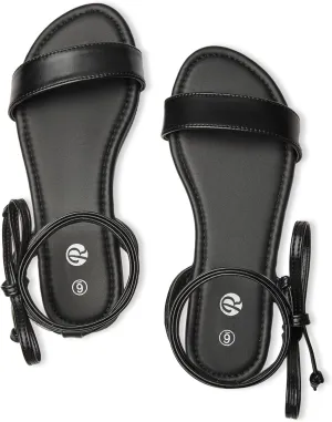 Rekayla Open Toe Tie Up Ankle Wrap Flat Sandals for Women