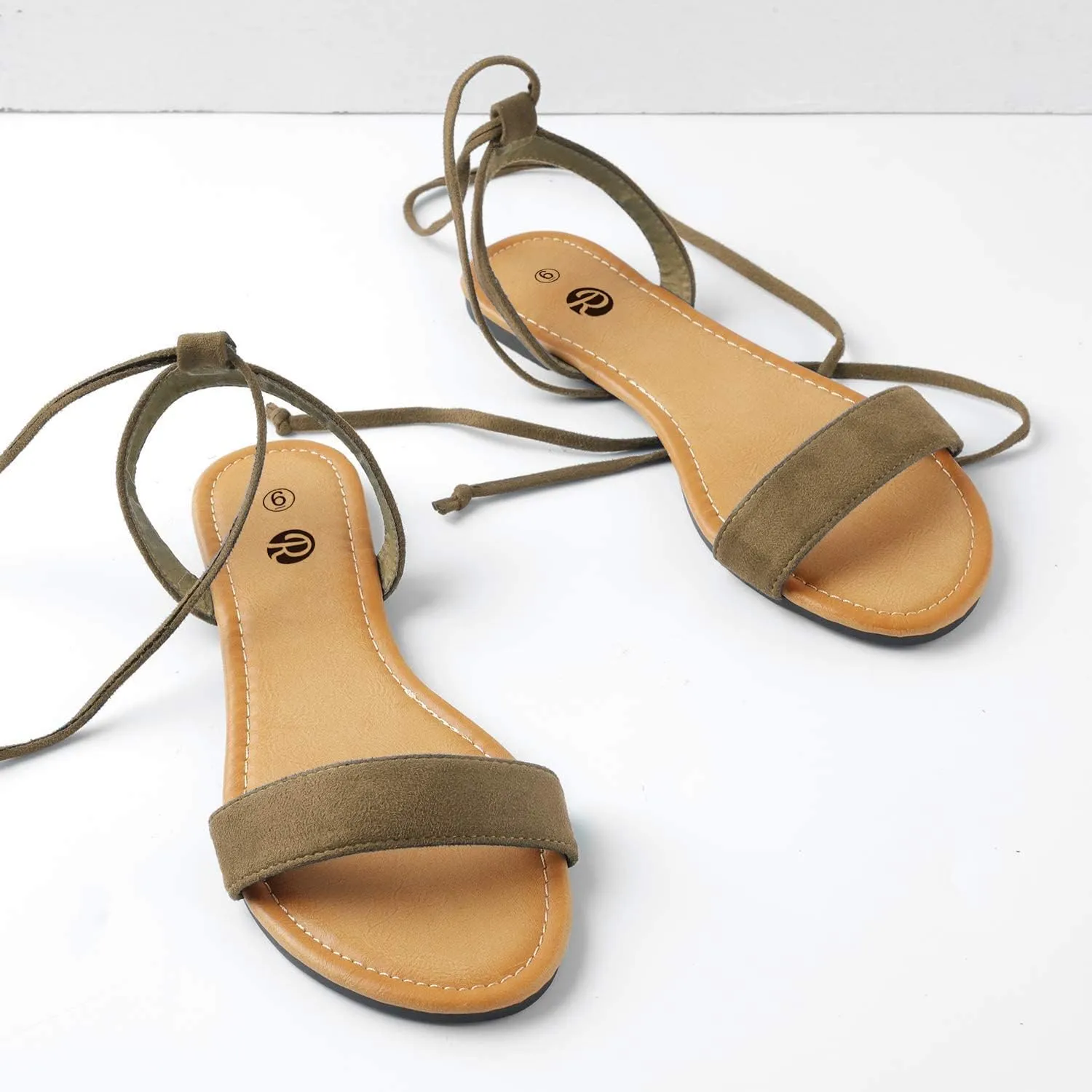 Rekayla Open Toe Tie Up Ankle Wrap Flat Sandals for Women