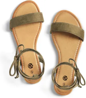Rekayla Open Toe Tie Up Ankle Wrap Flat Sandals for Women