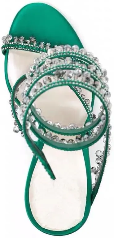 Rhinestone Tassel Wrap Around High Heels Stiletto Sandals for Women Open Toe Slip - Ons Party Strappy Dress Pumps
