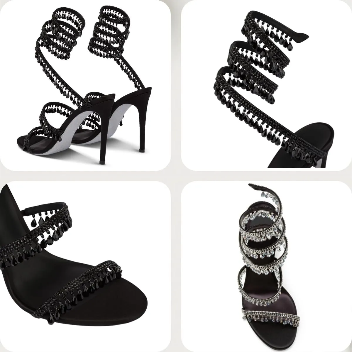 Rhinestone Tassel Wrap Around High Heels Stiletto Sandals for Women Open Toe Slip - Ons Party Strappy Dress Pumps